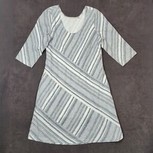 Soft Surroundings Dress Women PS Blue Stripe Sonya Linen Blend Casual 3/4 Sleeve